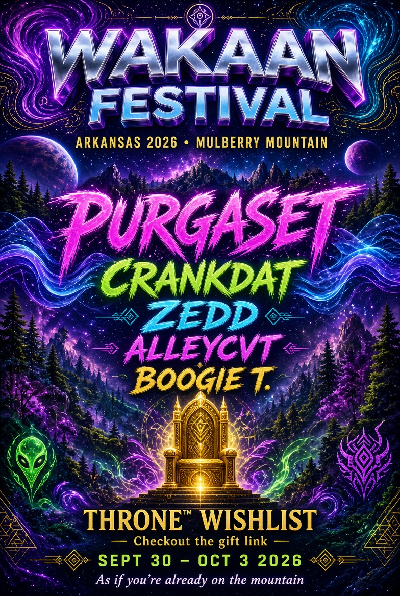 Wakaan Festival 2026 neon poster artwork
